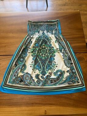 Teal & Cream Paisley Strapless Swim suit Cover Up